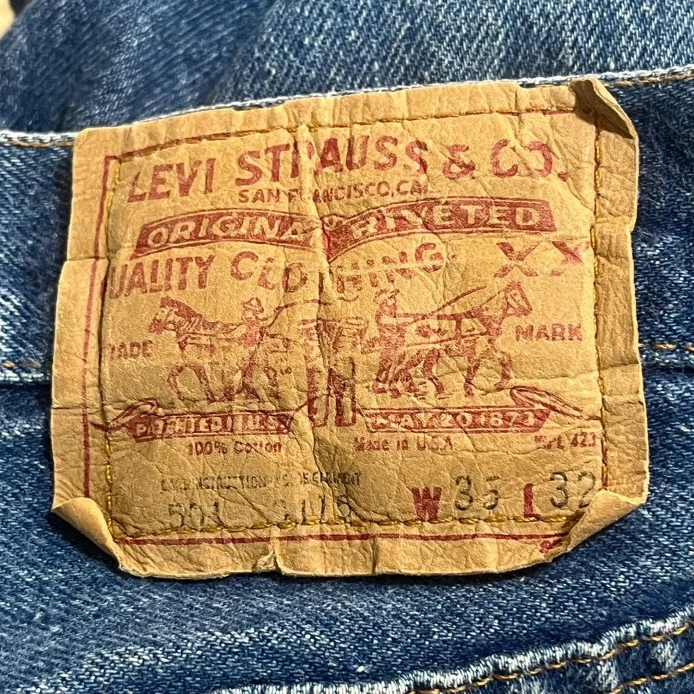 VTG 1992 Levi's Button Fly Denim Jeans Size 35x32 (34x29 Actual) USA 501-0115‎